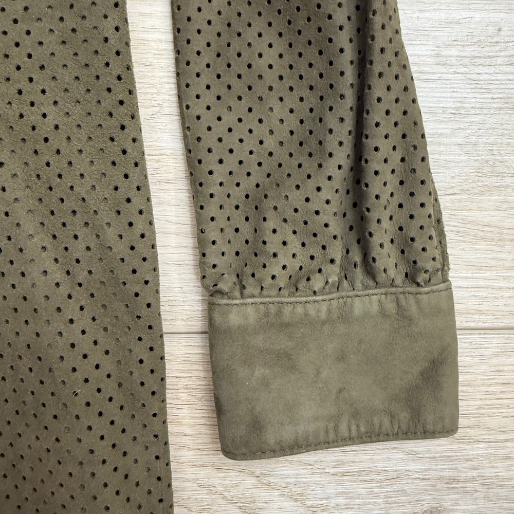 Haute Hippie Suede Leather Shirt Dress Olive Green Perforated Belted Utility - Picture 10 of 16